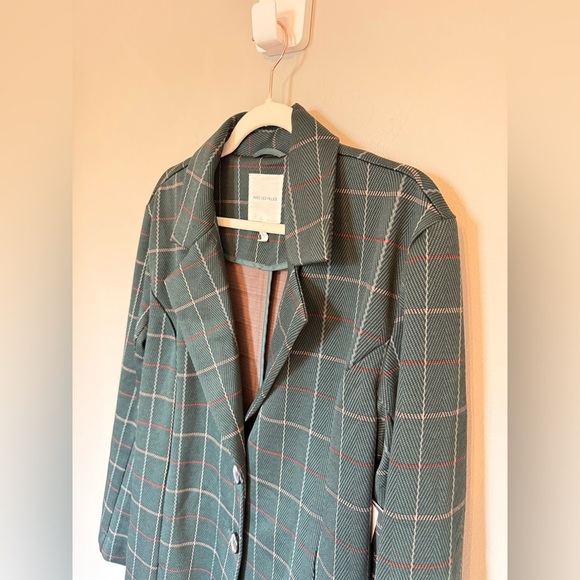 Avec Les Filles • NWT Oversized Knit Plaid Green Plaid Blazer Preppy Academia - Picture 9 of 12